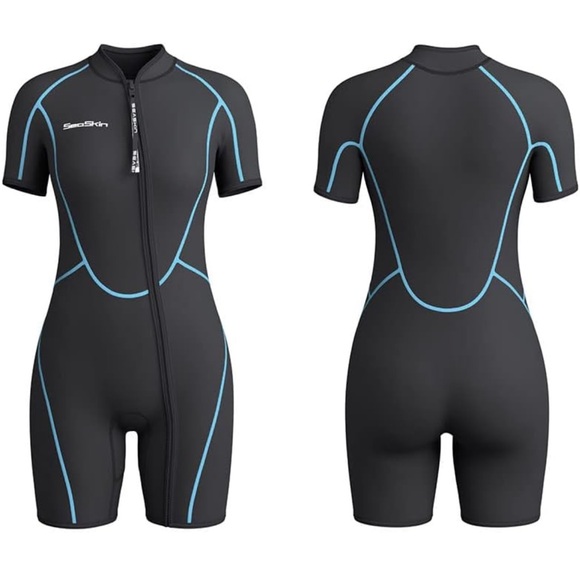 Seaskin Mens 3mm Shorty Wetsuit Womens, Full Body Diving Suit Front Zip Wetsuit - Picture 1 of 6